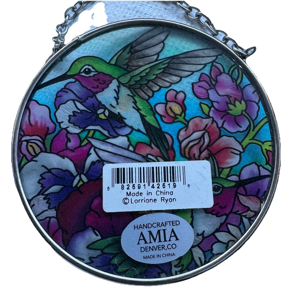 AmiaHummingbird‎ Stained Glass Suncatcher Hand Painted Window Hanging Bird Lover - Picture 2 of 2